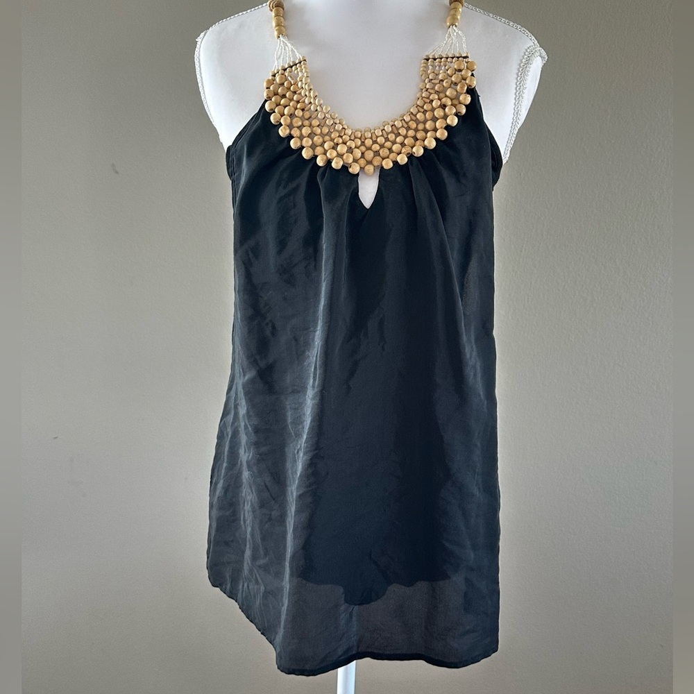 Akiko Black Camisole with Gold Beaded Neckline